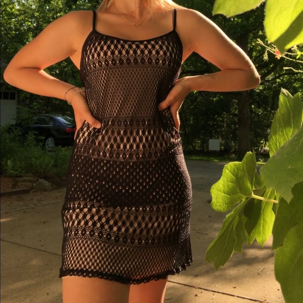 Thrifted Black Lace Mini Shift Dress
